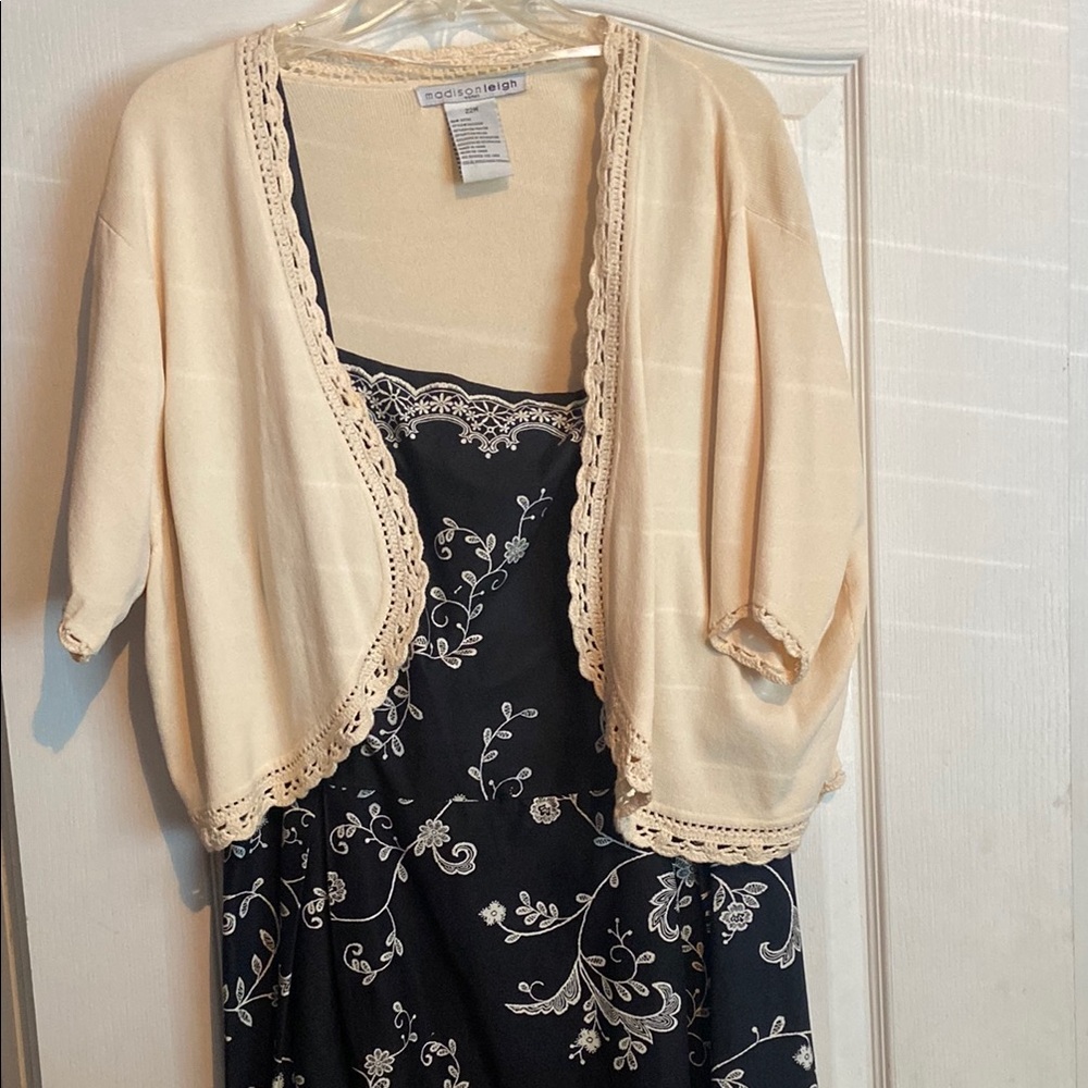 Cream Cardigan with Black Floral Dress